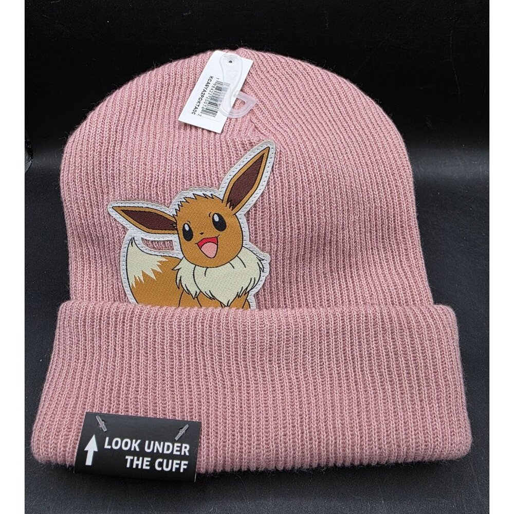 Pokemon Eevee Pink Knit Beanie Hat Soft Folded Cuff Design Accessories With Tag